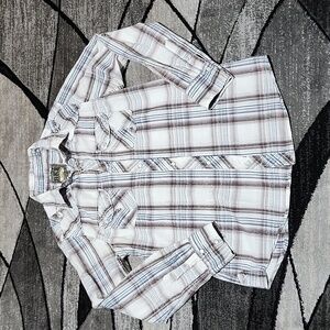 BKE PLAID ACID-WASH PEARL SNAP-BUTTON LONG-SLEEVED SHIRT SLIM-FIT MEDIUM